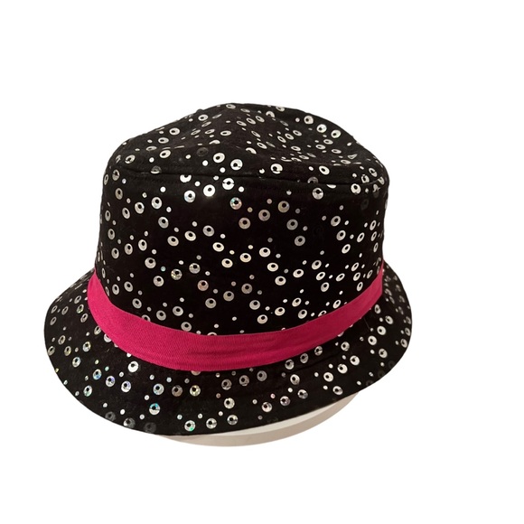 Hello Kitty Sequined Hat Black with Silver Sequins and Pink Grosgrain Ribbon - Picture 3 of 5